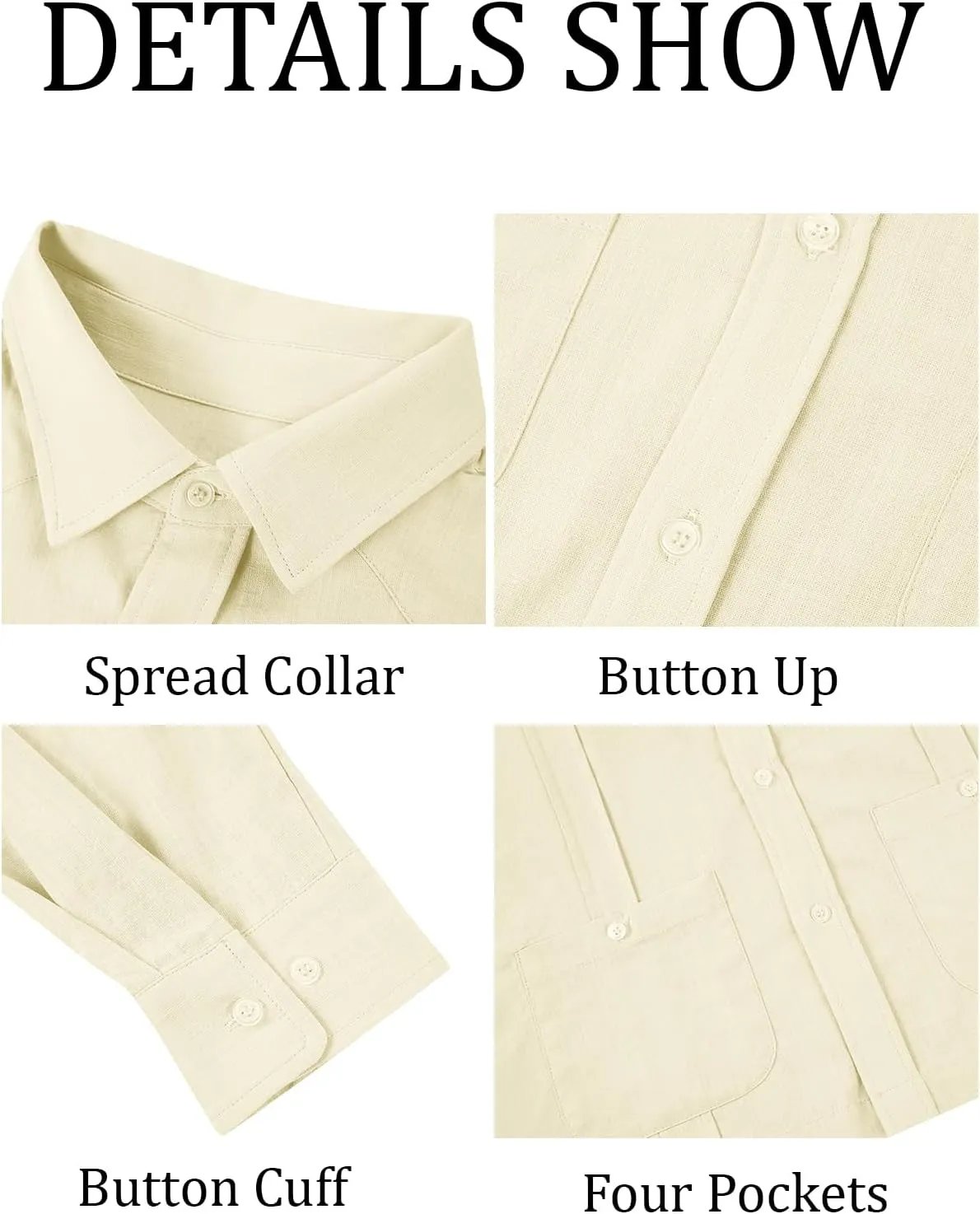 Makkrom Mens Guayabera Linen Shirts Long Sleeve Button Down Cuban Casual Summer Beach Shirt Tops