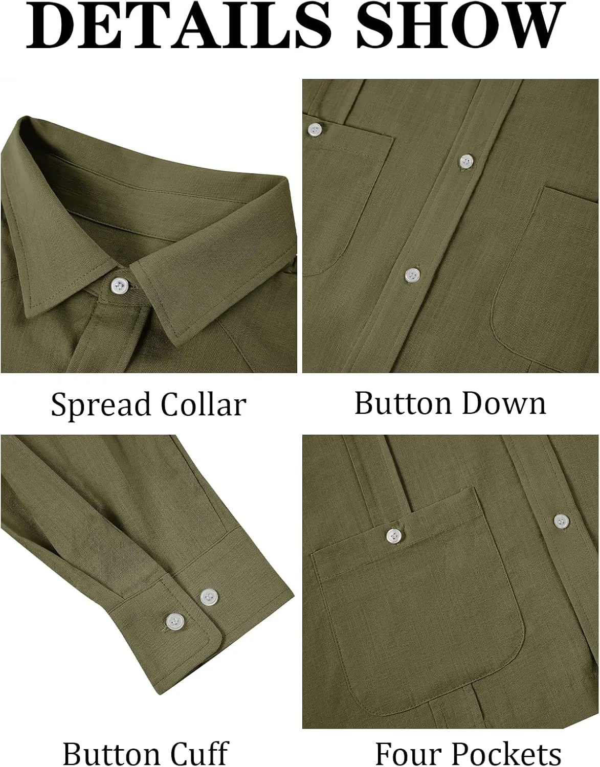 Makkrom Mens Guayabera Linen Shirts Long Sleeve Button Down Cuban Casual Summer Beach Shirt Tops