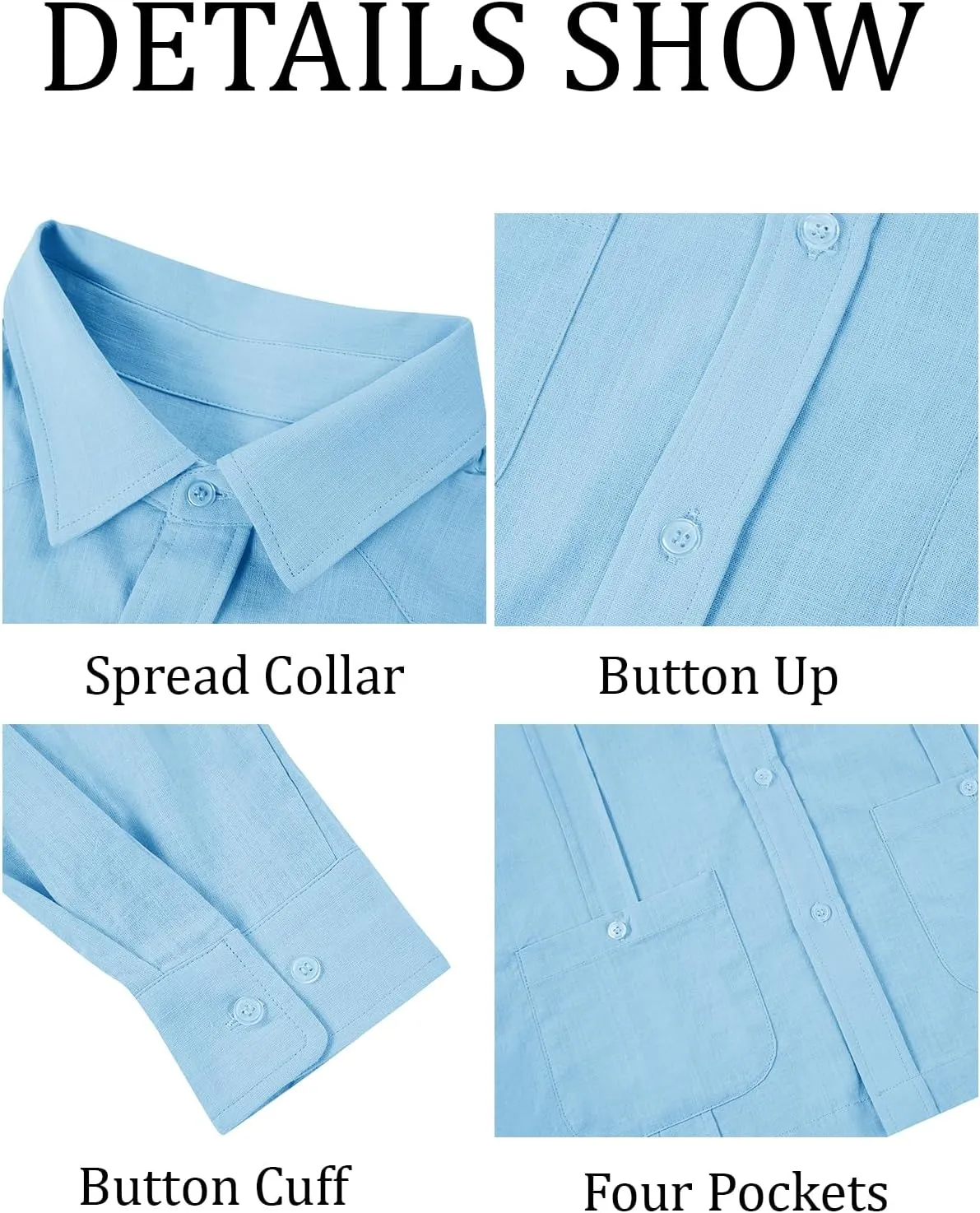 Makkrom Mens Guayabera Linen Shirts Long Sleeve Button Down Cuban Casual Summer Beach Shirt Tops