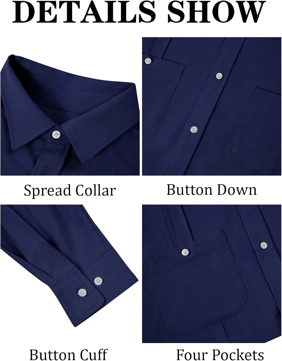 Makkrom Mens Guayabera Linen Shirts Long Sleeve Button Down Cuban Casual Summer Beach Shirt Tops