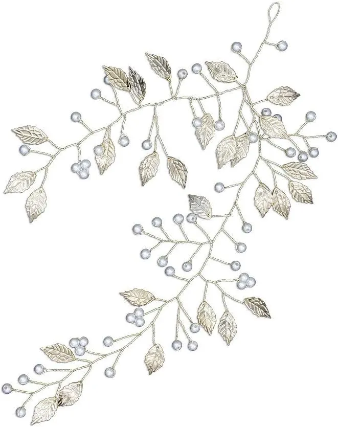 Matching Items for Couples Beaded Headdress Hair Bridal Alloy Golden Accessories Wedding Women Leaf Head Chain Bangle Bracelet for Women (Gold, One Size)