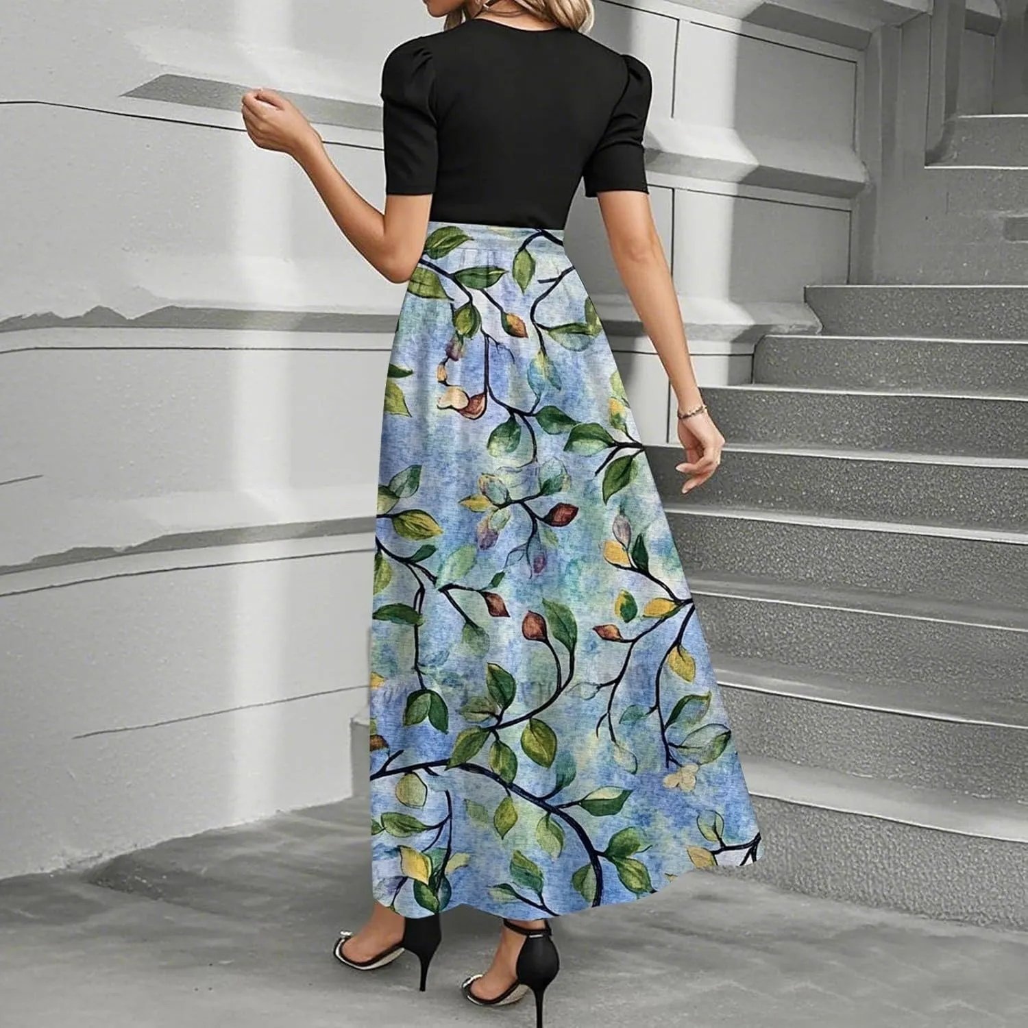 Maxi Flower Print 2025 Womens Dresses, Beach Spring Womens Jumpsuit Elegant Bow High Waisted Romper