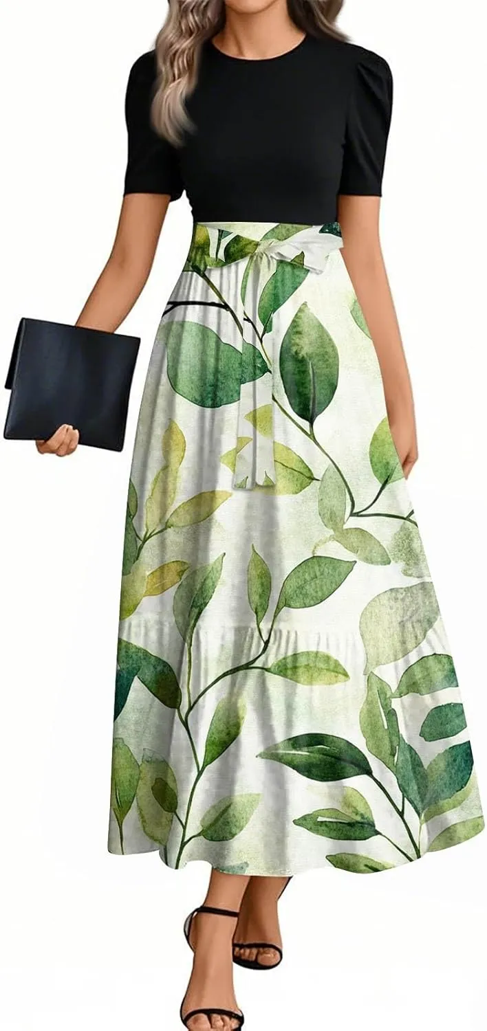 Maxi Flower Print 2025 Womens Dresses, Beach Spring Womens Jumpsuit Elegant Bow High Waisted Romper