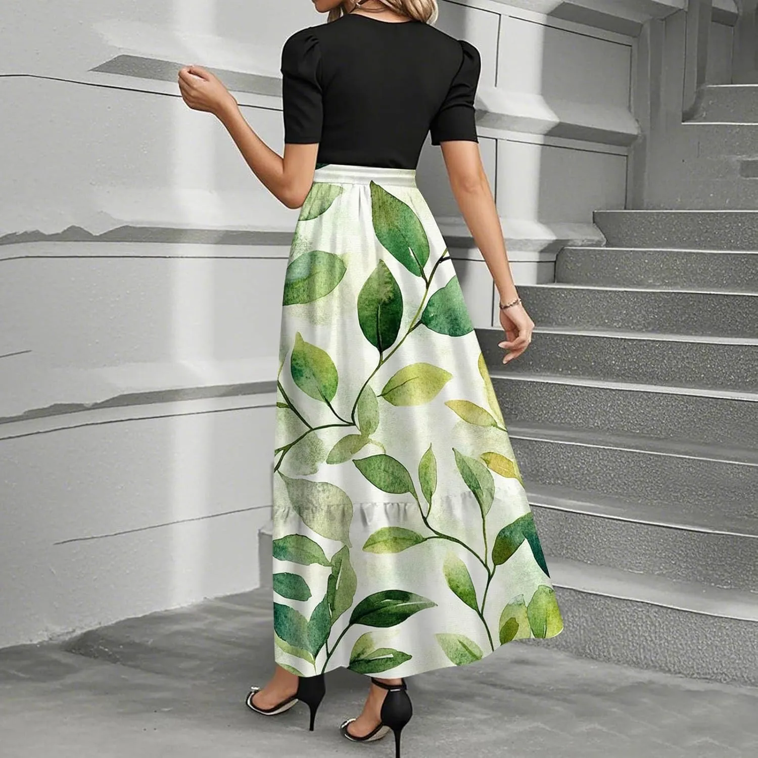 Maxi Flower Print 2025 Womens Dresses, Beach Spring Womens Jumpsuit Elegant Bow High Waisted Romper