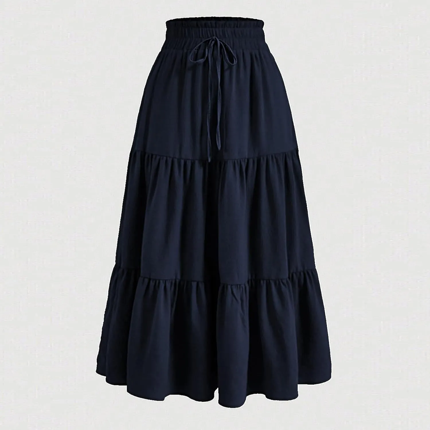 Maxi Skirts for Women Trendy Summer A Line Long Skirt Drawstring High Waisted Tiered Flowy Pleated Skirt with Pockets