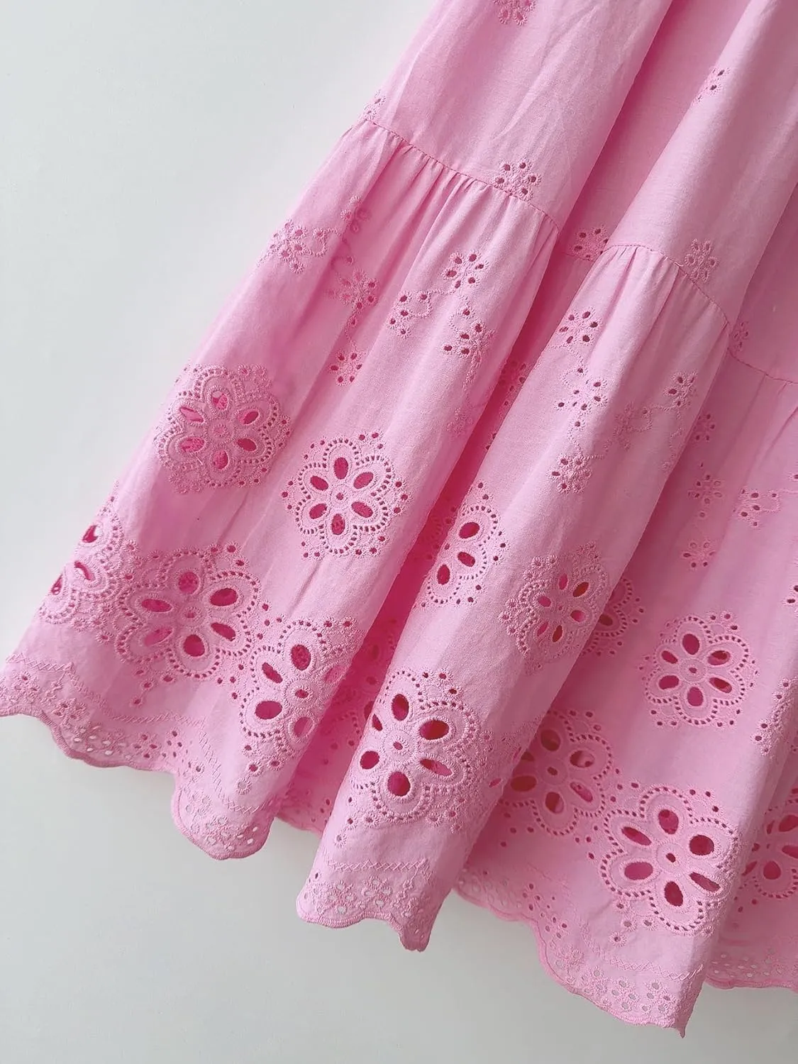 Melliflo Women's Embroidered Maxi Skirt Crochet Eyelet High Waist Tiered Skirts Boho A-line Western Summer Skirt