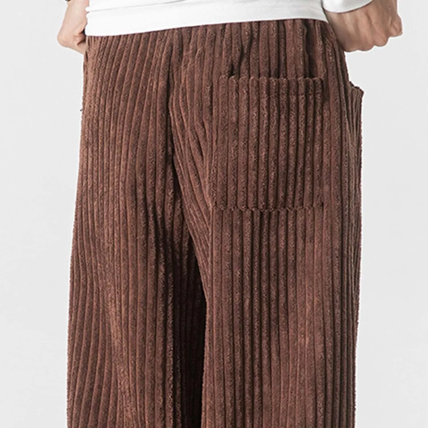 Men Corduroy Pants Relaxed Fit with Pockets Drawstring Elastic Breathable Comfort Summer Casual Fashion Trousers