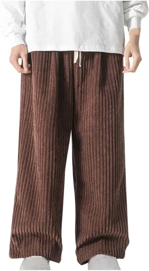 Men Corduroy Pants Relaxed Fit with Pockets Drawstring Elastic Breathable Comfort Summer Casual Fashion Trousers