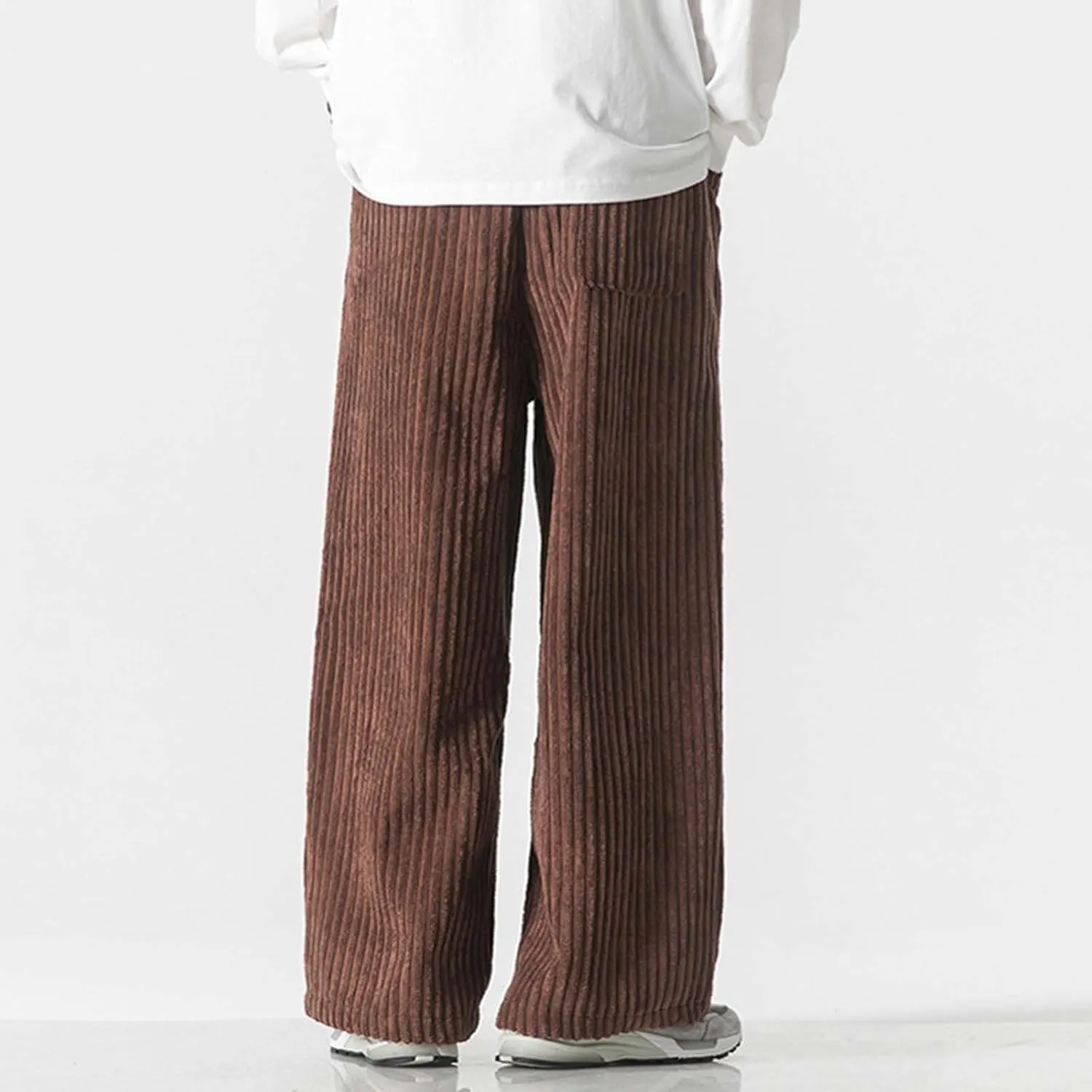 Men Corduroy Pants Relaxed Fit with Pockets Drawstring Elastic Breathable Comfort Summer Casual Fashion Trousers