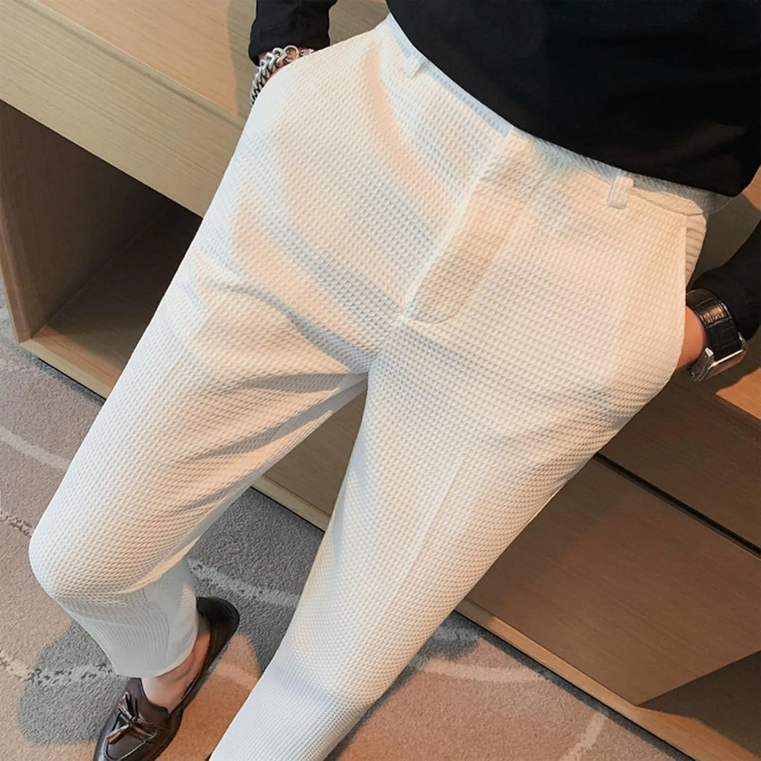 Men's Business Dress Suit Pants,Expandable Waist Chino Work Suit Pants Classic Slim Fit Straight Leg Suit Trousers