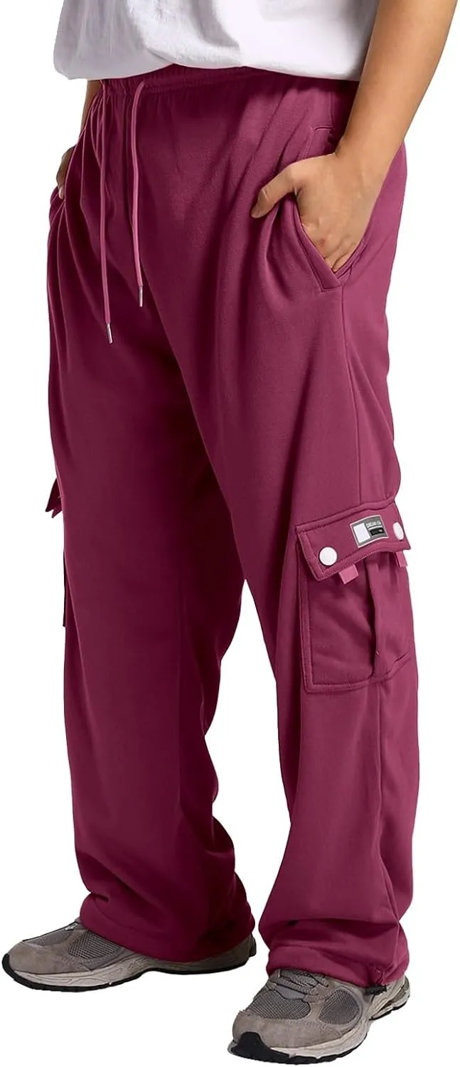 Mens Cargo Pants Big and Tall Lightweight Straight Leg Sweatpants Plus Size Baggy Elastic Waist Drawstring Athletic Joggers