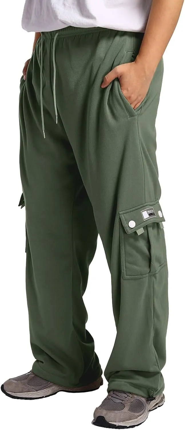 Mens Cargo Pants Big and Tall Lightweight Straight Leg Sweatpants Plus Size Baggy Elastic Waist Drawstring Athletic Joggers