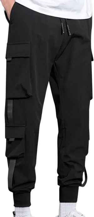 Mens Cargo Pants Relaxed Fit Plus Size Elastic Waist Tapered Harem Pants Drawstring Lightweight Baggy Athleric Joggers