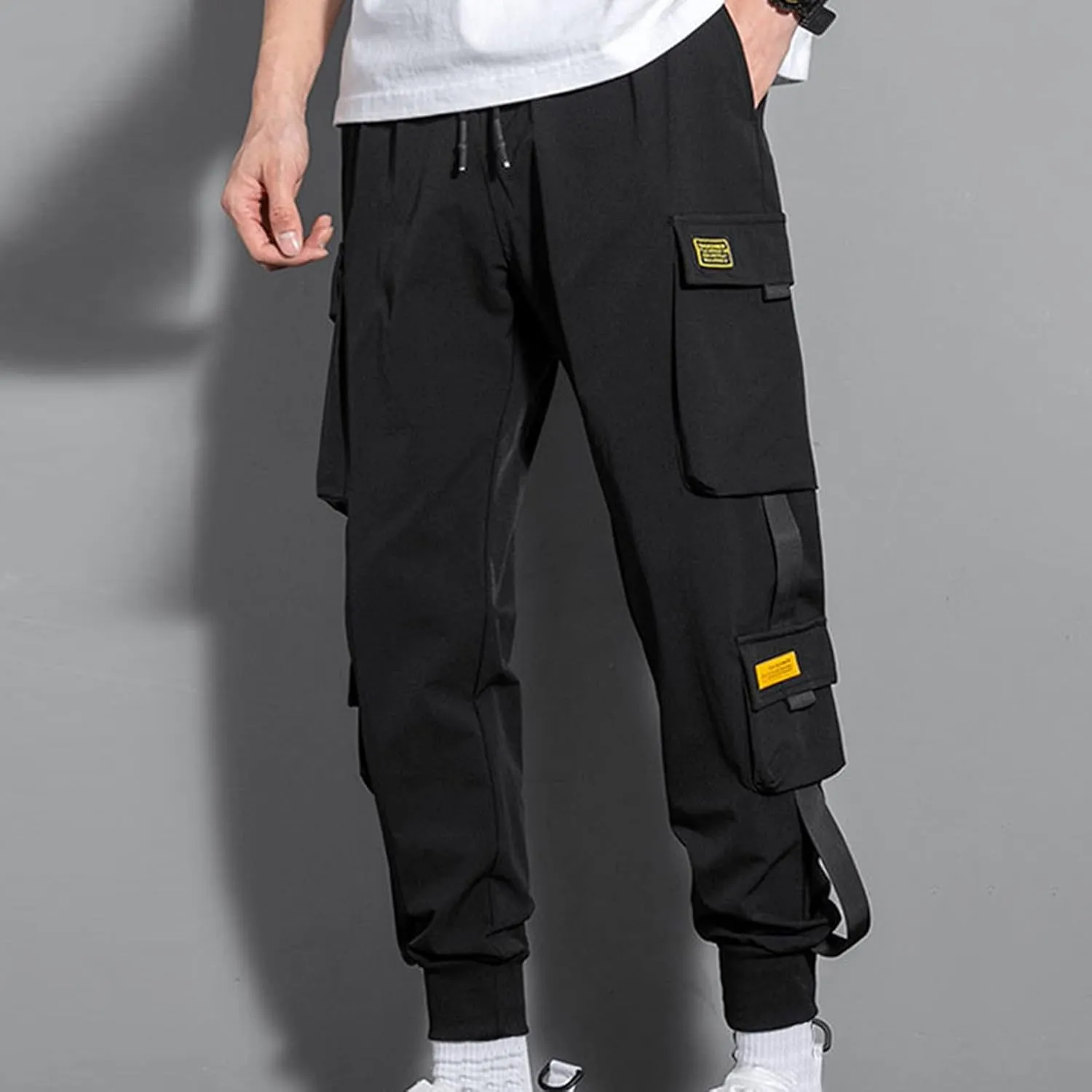 Mens Cargo Pants Relaxed Fit Plus Size Elastic Waist Tapered Harem Pants Drawstring Lightweight Baggy Athleric Joggers