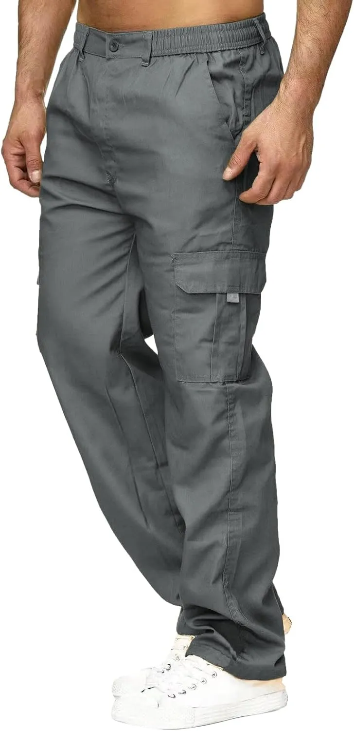 Men's Cargo Pants with Mutil Pockets Open Bottom Big and Tall Sweatpants Lightweight Elastic Waiset Casual Athletic Joggers