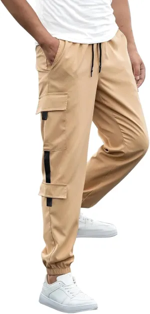 Mens Cargo Sweatpants with Pockets Elastic Waisted Lightweight Joggers Casual Relaxed Fit Drawstring Stretch Jogging Trousers
