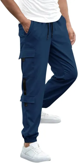 Mens Cargo Sweatpants with Pockets Elastic Waisted Lightweight Joggers Casual Relaxed Fit Drawstring Stretch Jogging Trousers