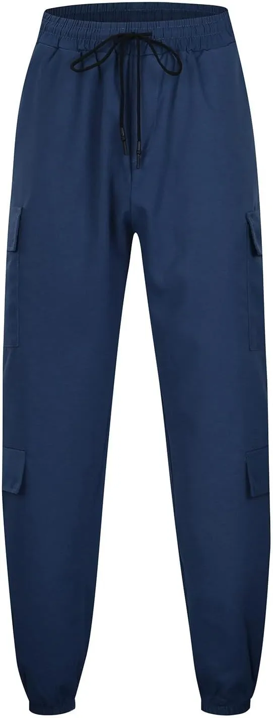 Mens Cargo Sweatpants with Pockets Elastic Waisted Lightweight Joggers Casual Relaxed Fit Drawstring Stretch Jogging Trousers