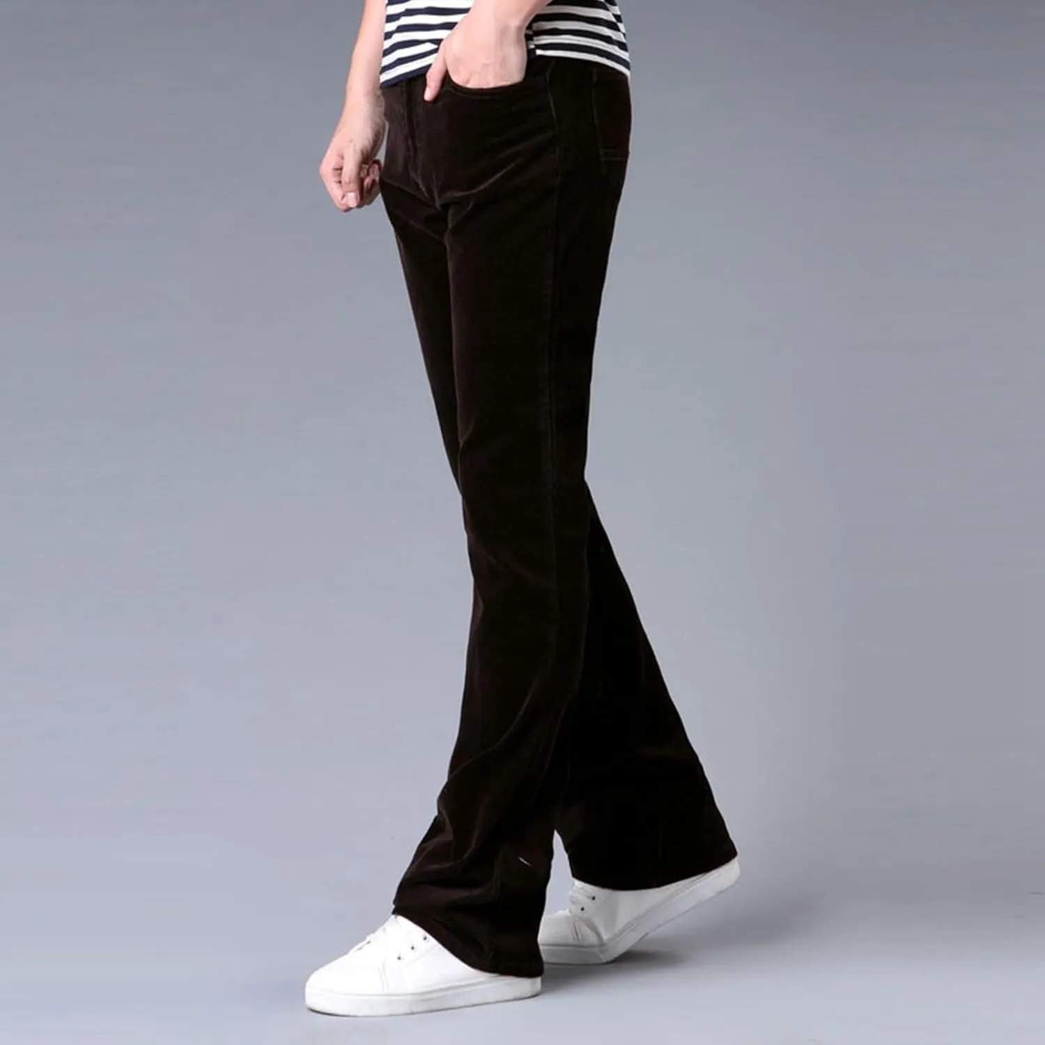 Men's Casual Flared Pants Slim Fit Stretch Waist Corduroy Pants Lightweight Plus Size Summer Lounge Pants with Pockets