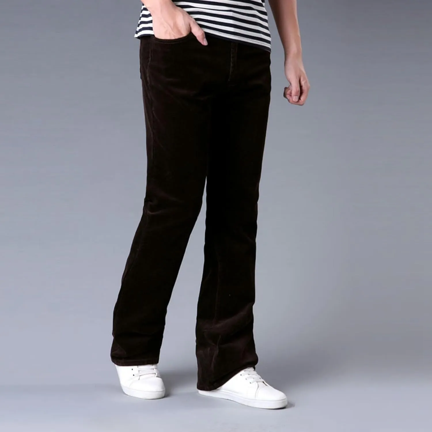 Men's Casual Flared Pants Slim Fit Stretch Waist Corduroy Pants Lightweight Plus Size Summer Lounge Pants with Pockets