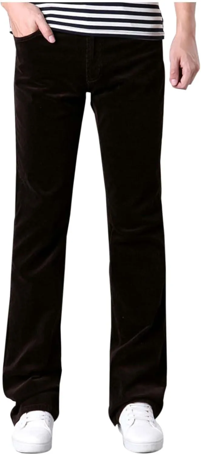 Men's Casual Flared Pants Slim Fit Stretch Waist Corduroy Pants Lightweight Plus Size Summer Lounge Pants with Pockets