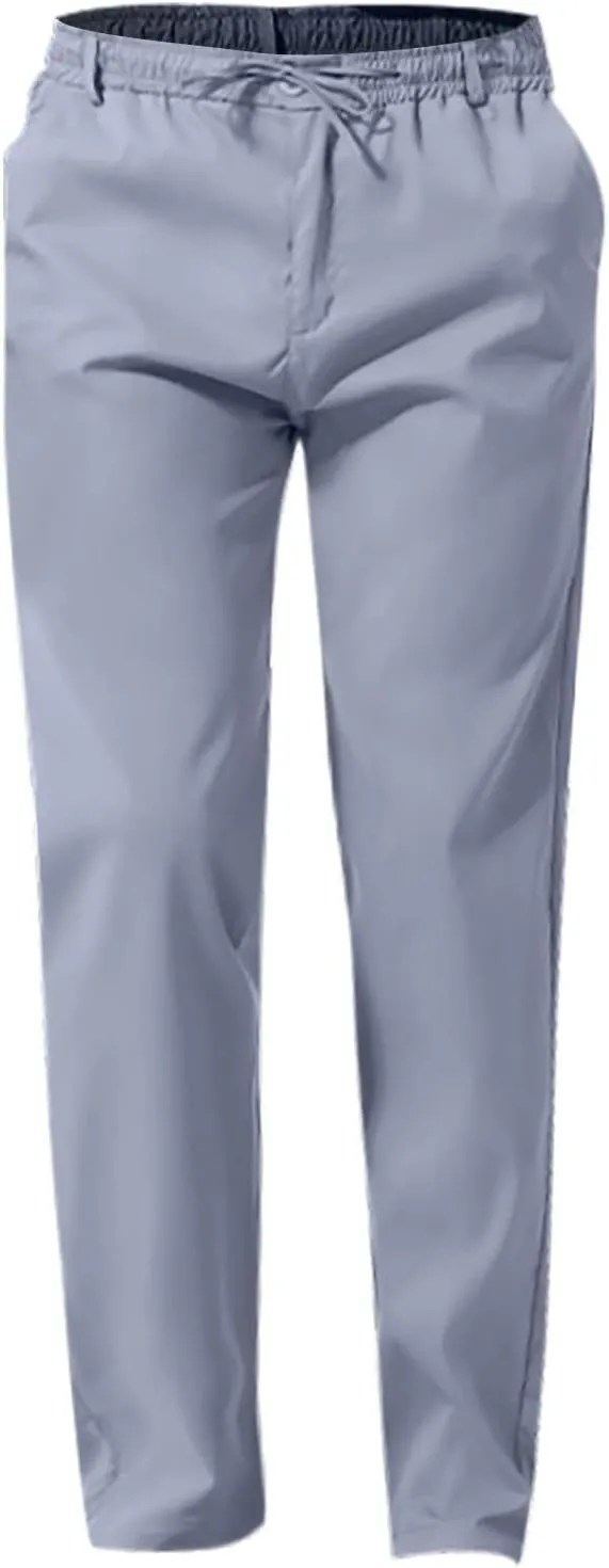 Men's Casual Pants Cotton Twill Linen Relaxed Fit Options with Elastic Waist Drawstring Pockets for Everyday Wear