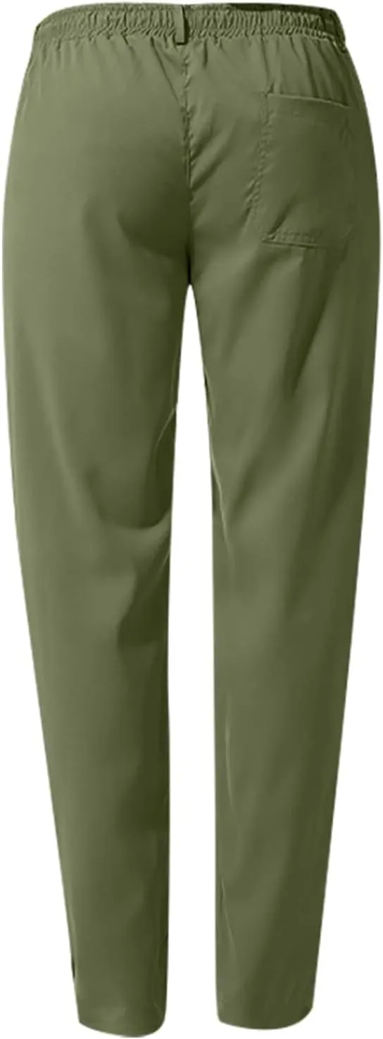 Men's Casual Pants Cotton Twill Linen Relaxed Fit Options with Elastic Waist Drawstring Pockets for Everyday Wear