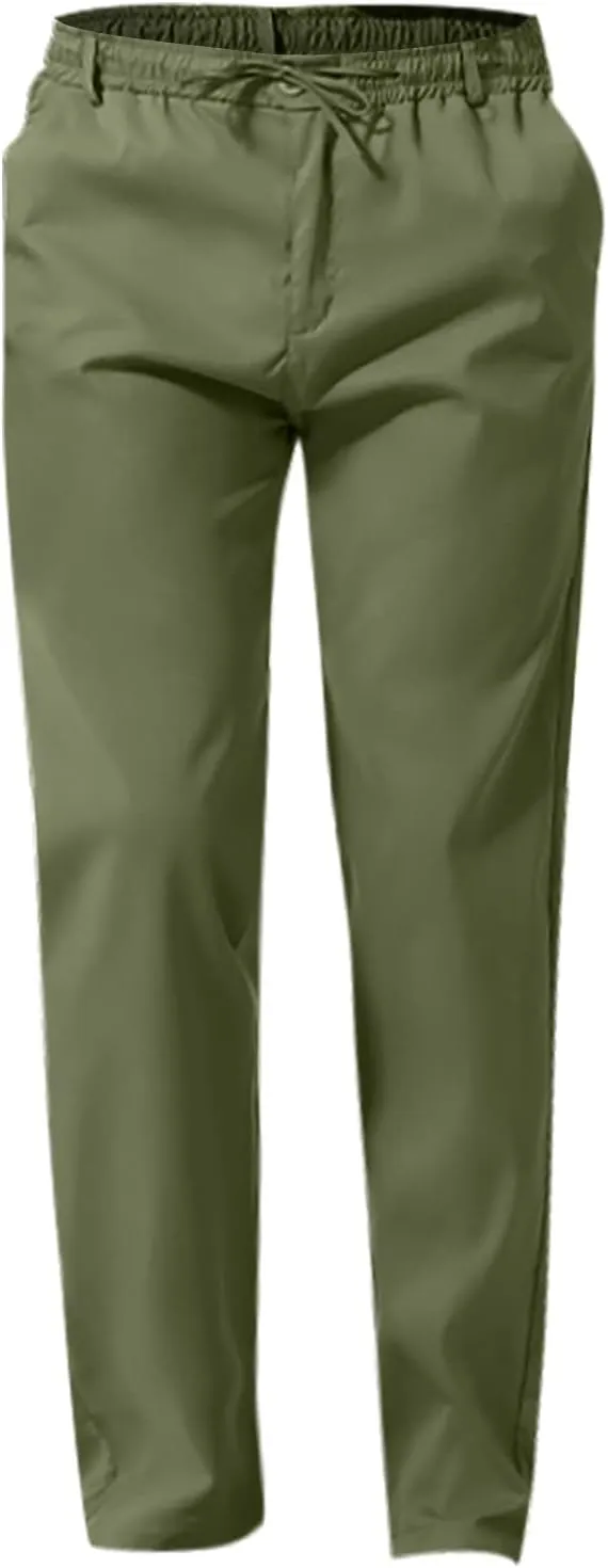 Men's Casual Pants Cotton Twill Linen Relaxed Fit Options with Elastic Waist Drawstring Pockets for Everyday Wear