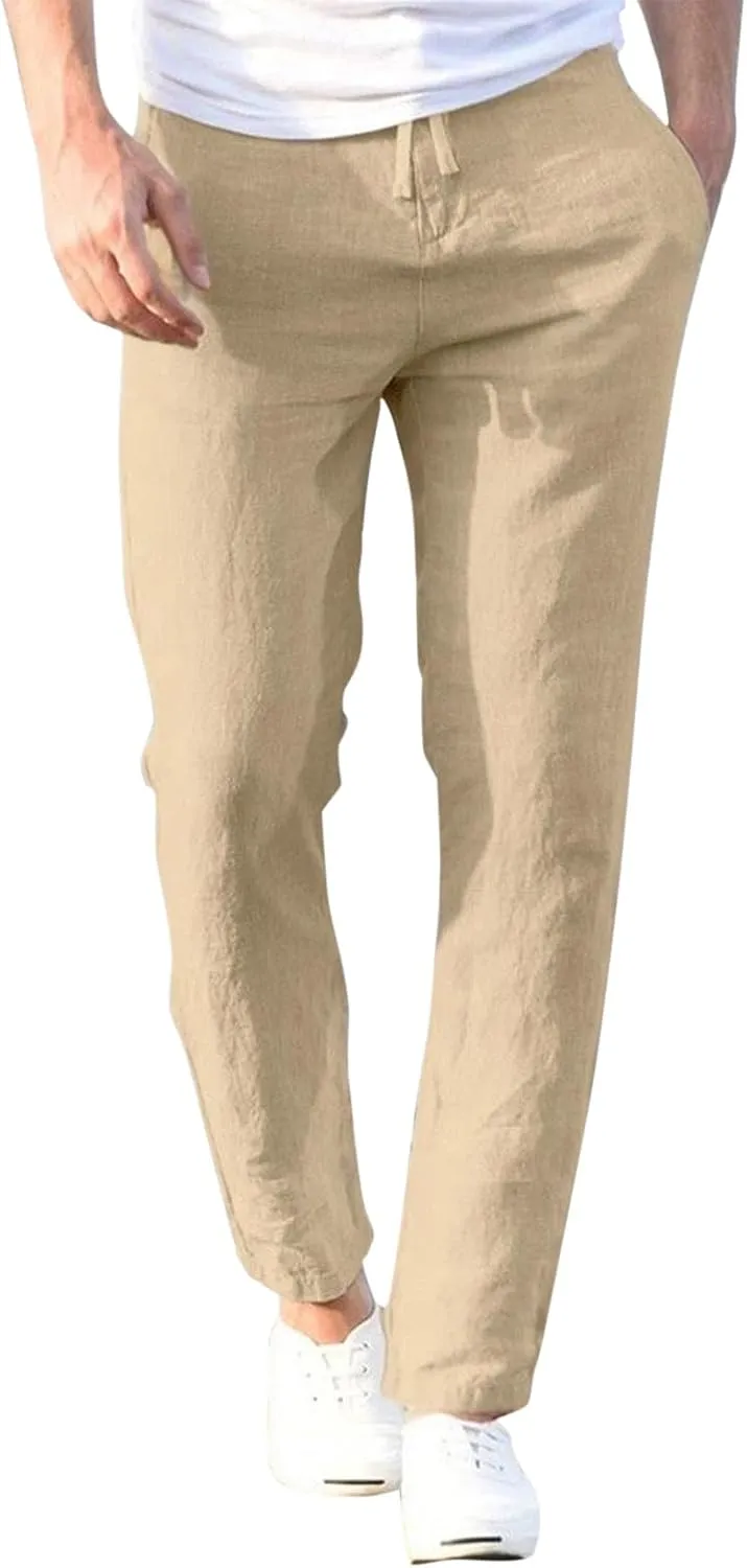 Mens Casual Pants Elastic Waist Drawstring Lightweight Joggers Plus Size Slim Fit Baggy Tapered Athletic Pants with Pockets