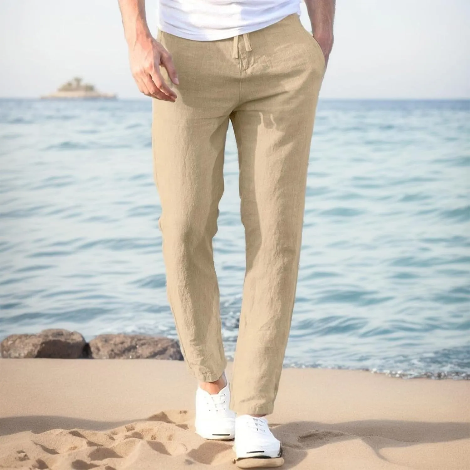 Mens Casual Pants Elastic Waist Drawstring Lightweight Joggers Plus Size Slim Fit Baggy Tapered Athletic Pants with Pockets