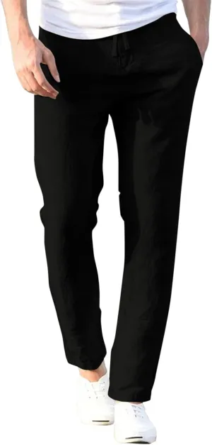 Mens Casual Pants Elastic Waist Drawstring Lightweight Joggers Plus Size Slim Fit Baggy Tapered Athletic Pants with Pockets