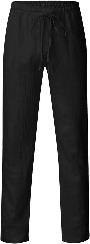 Mens Casual Pants Elastic Waist Drawstring Lightweight Joggers Plus Size Slim Fit Baggy Tapered Athletic Pants with Pockets
