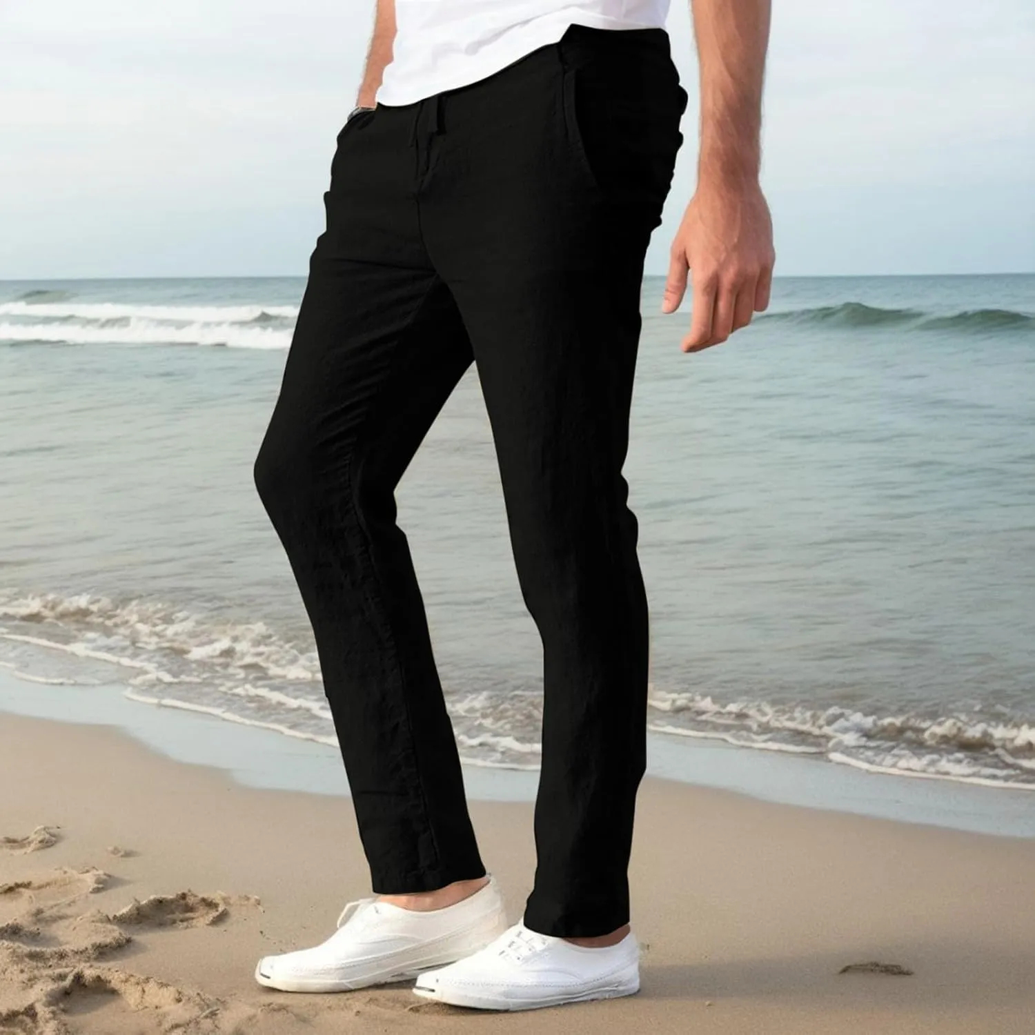 Mens Casual Pants Elastic Waist Drawstring Lightweight Joggers Plus Size Slim Fit Baggy Tapered Athletic Pants with Pockets