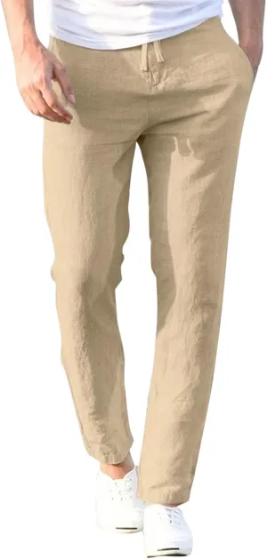 Mens Casual Pants Elastic Waist Drawstring Lightweight Joggers Plus Size Slim Fit Baggy Tapered Athletic Pants with Pockets