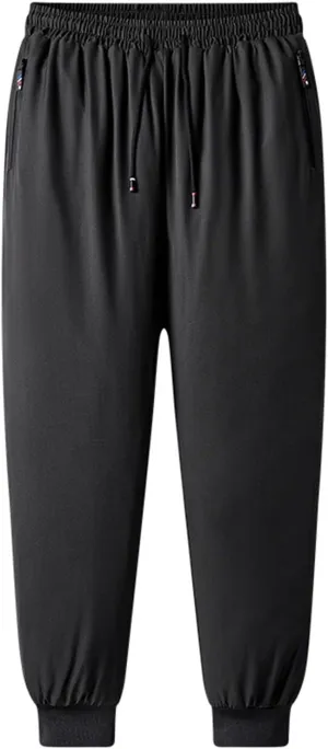 Mens Casual Pants Elastic Waist Relaxed Fit Windproof Fleece Trousers Plus Size Lightweight Straight Leg Tapered Joggers