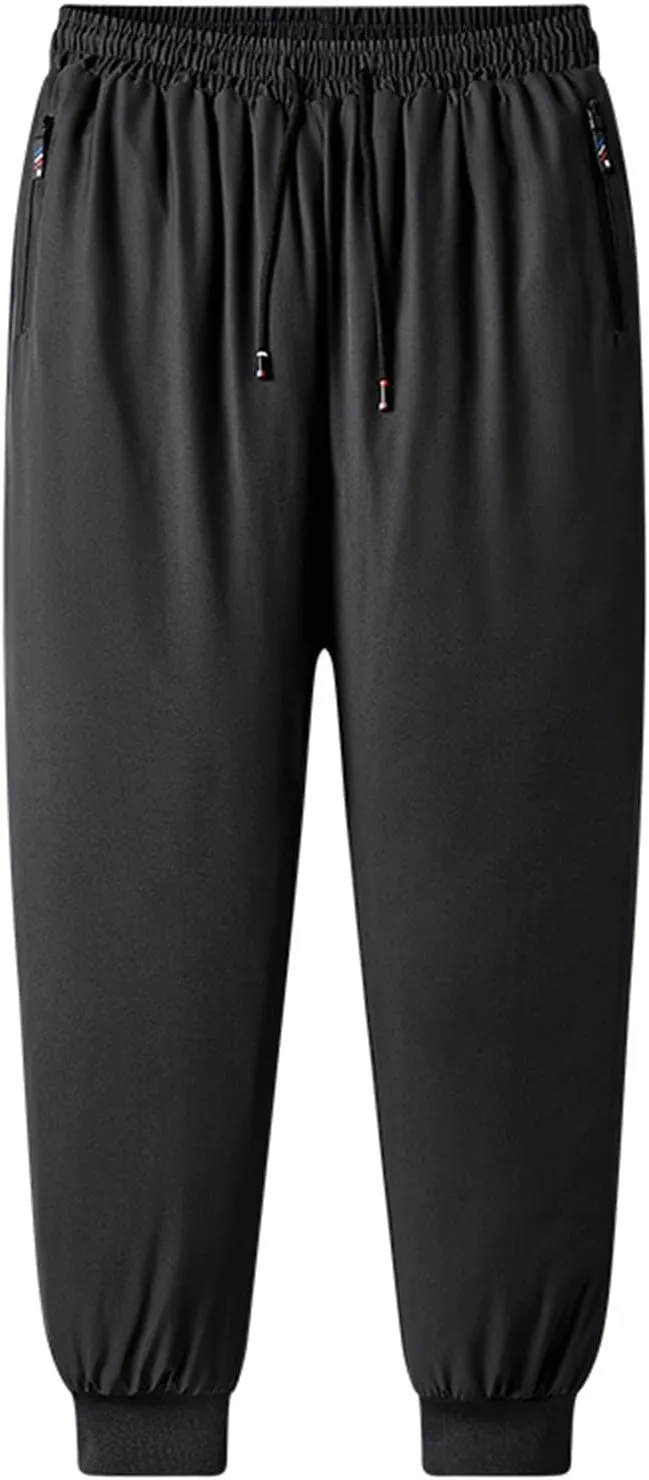 Mens Casual Pants Elastic Waist Relaxed Fit Windproof Fleece Trousers Plus Size Lightweight Straight Leg Tapered Joggers