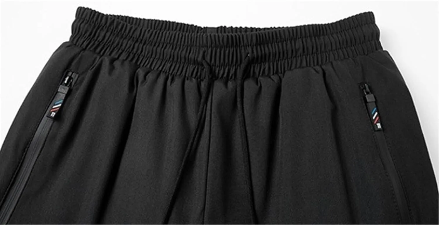 Mens Casual Pants Elastic Waist Relaxed Fit Windproof Fleece Trousers Plus Size Lightweight Straight Leg Tapered Joggers