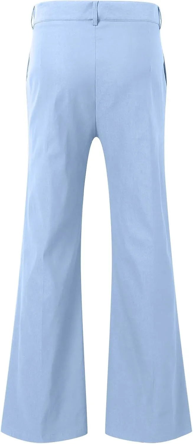 Mens Casual Pants Flare Pants Solid Color Outdoor Stretch Comfortable Hiking Comfy Wide Leg Disco Pant with Pockets