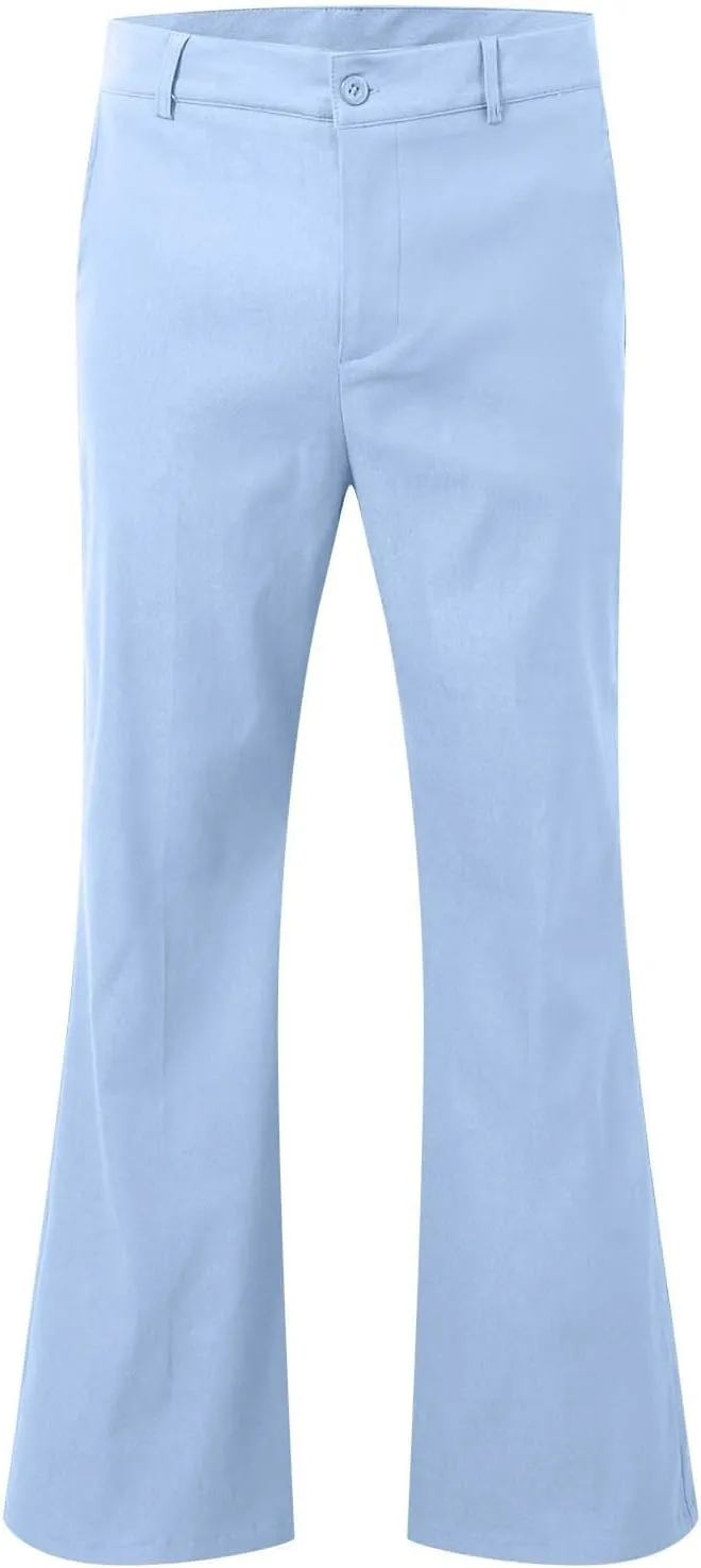 Mens Casual Pants Flare Pants Solid Color Outdoor Stretch Comfortable Hiking Comfy Wide Leg Disco Pant with Pockets