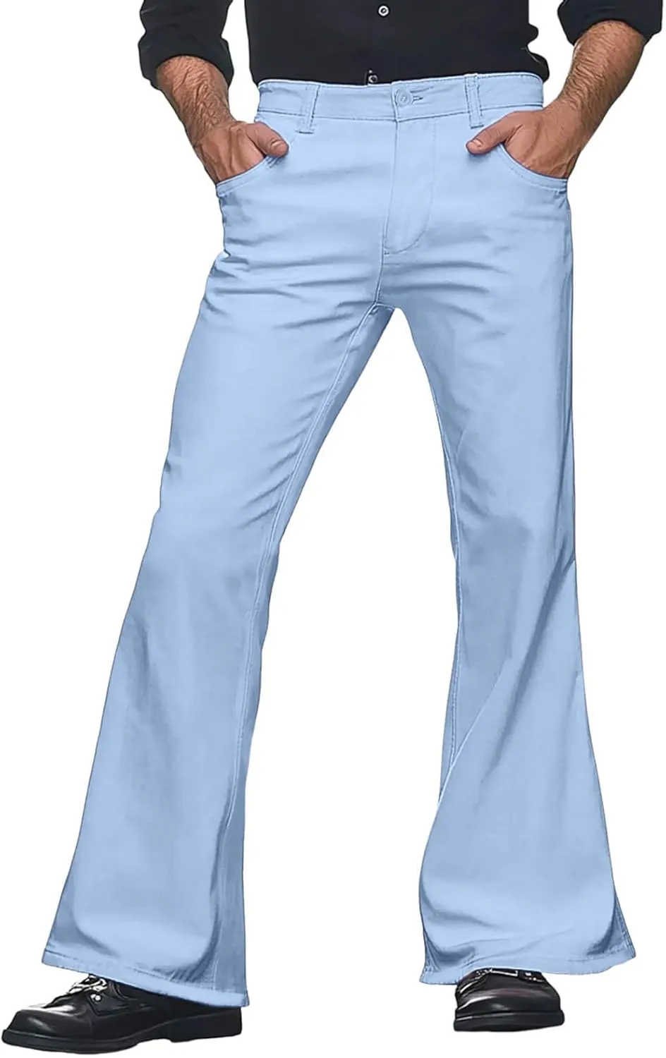 Mens Casual Pants Flare Pants Solid Color Outdoor Stretch Comfortable Hiking Comfy Wide Leg Disco Pant with Pockets