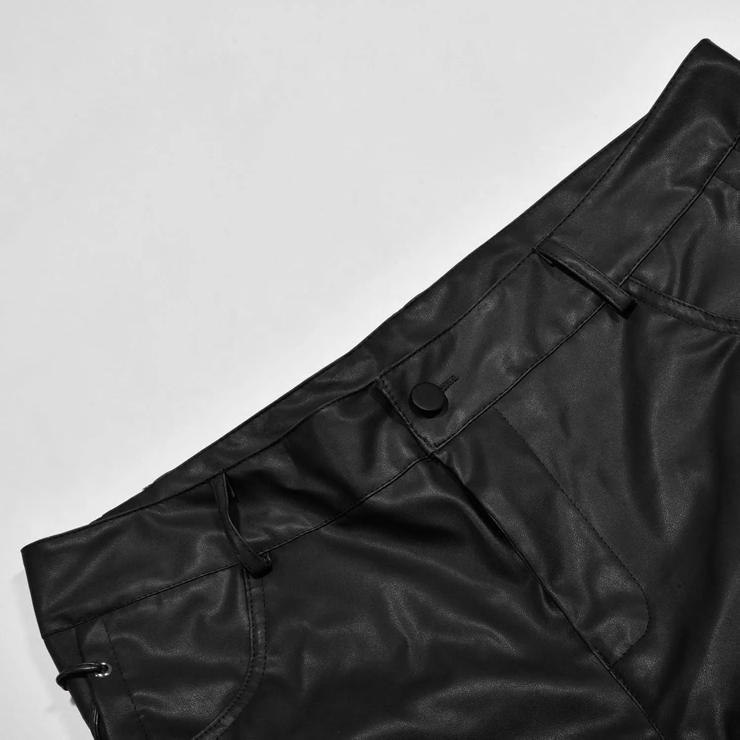 Mens Casual Pants Leather Pants Solid Color Youth Faux Sports Elastic Waist Slim Fit Cargo Running Pant with Pockets