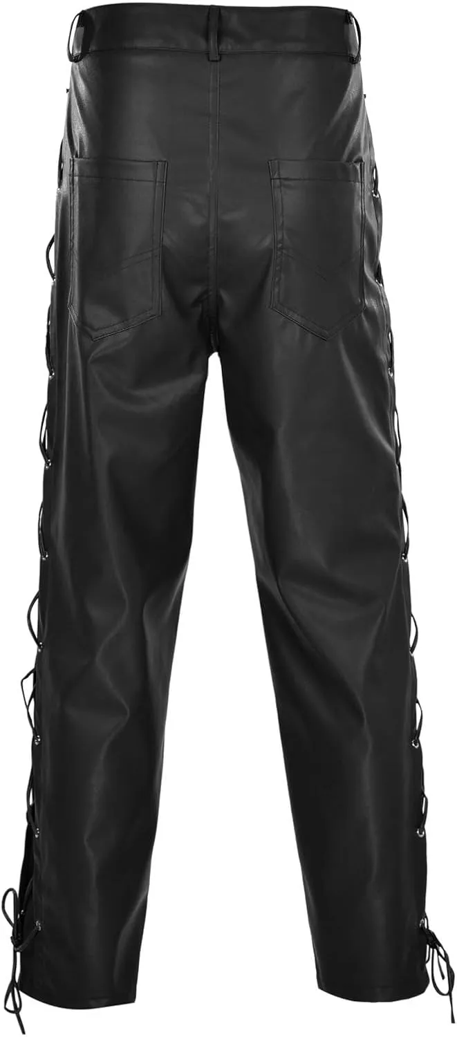 Mens Casual Pants Leather Pants Solid Color Youth Faux Sports Elastic Waist Slim Fit Cargo Running Pant with Pockets