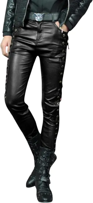 Mens Casual Pants Leather Pants Solid Color Youth Faux Sports Elastic Waist Slim Fit Cargo Running Pant with Pockets