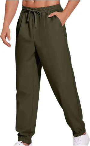 Mens Casual Pants Relaxed Fit Elastic Waist Drawstring Athletic Pants Lightweight Quick Dry Outdoor Runnings Tapered Trousers