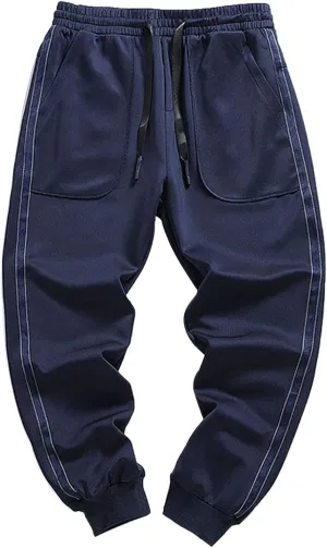 Mens Casual Pants Relaxed Fit Elastic Waist Plus Size Tapered Trousers Lightweight Drawstring Comfy Slacks with Zipper Pocket