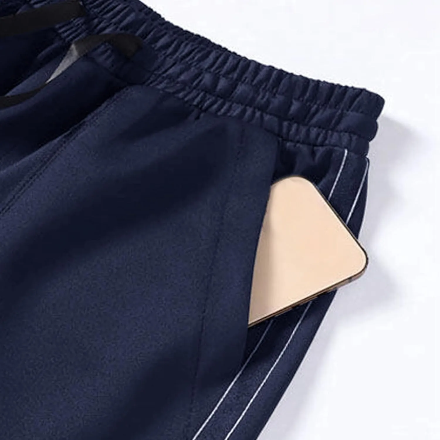 Mens Casual Pants Relaxed Fit Elastic Waist Plus Size Tapered Trousers Lightweight Drawstring Comfy Slacks with Zipper Pocket