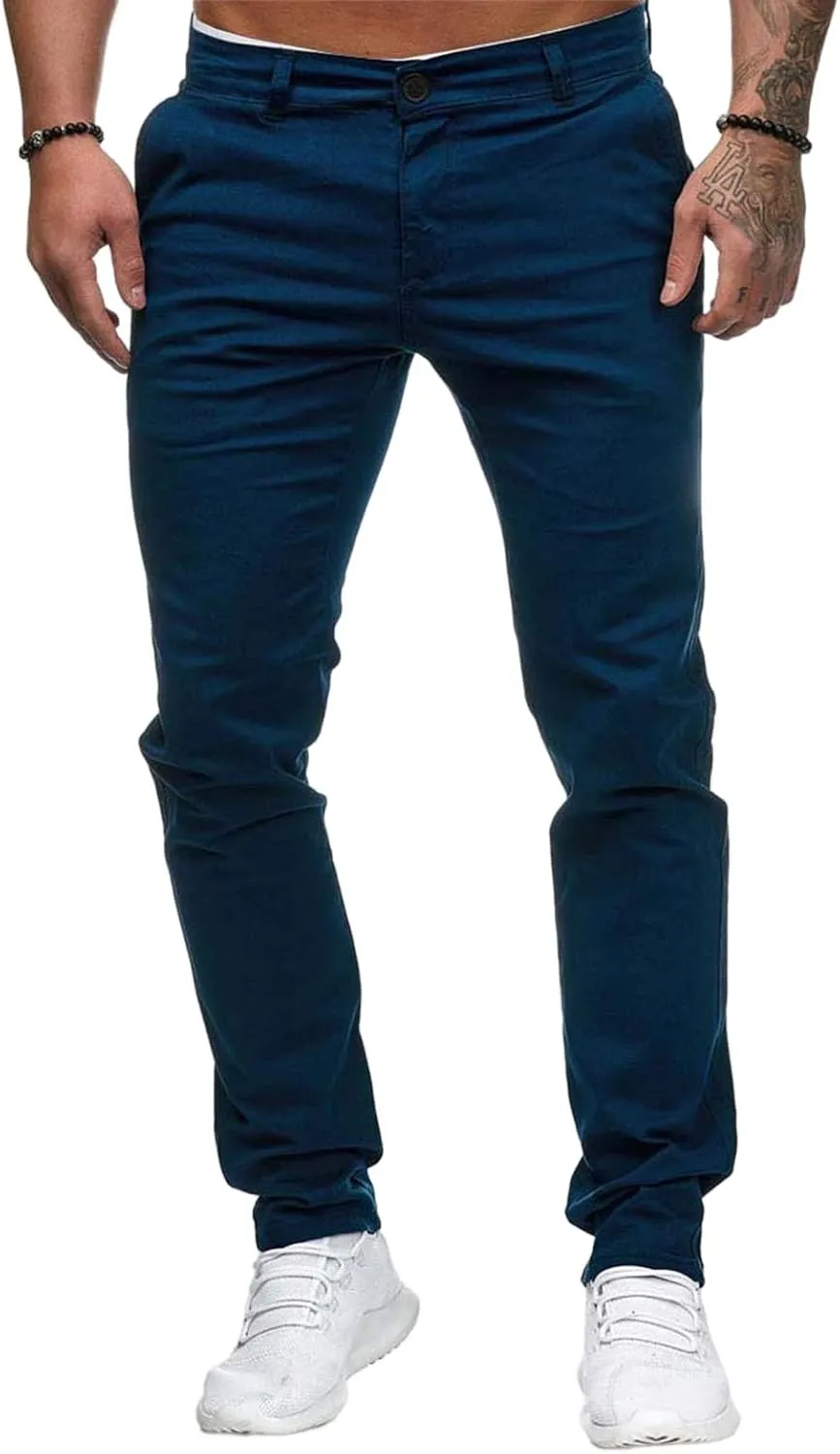 Men's Chinos Pants Slim Fit Stretchy Dress Pants Flat-Front Tapered Legs Slacks for Casual to Semi-Formal Occasions