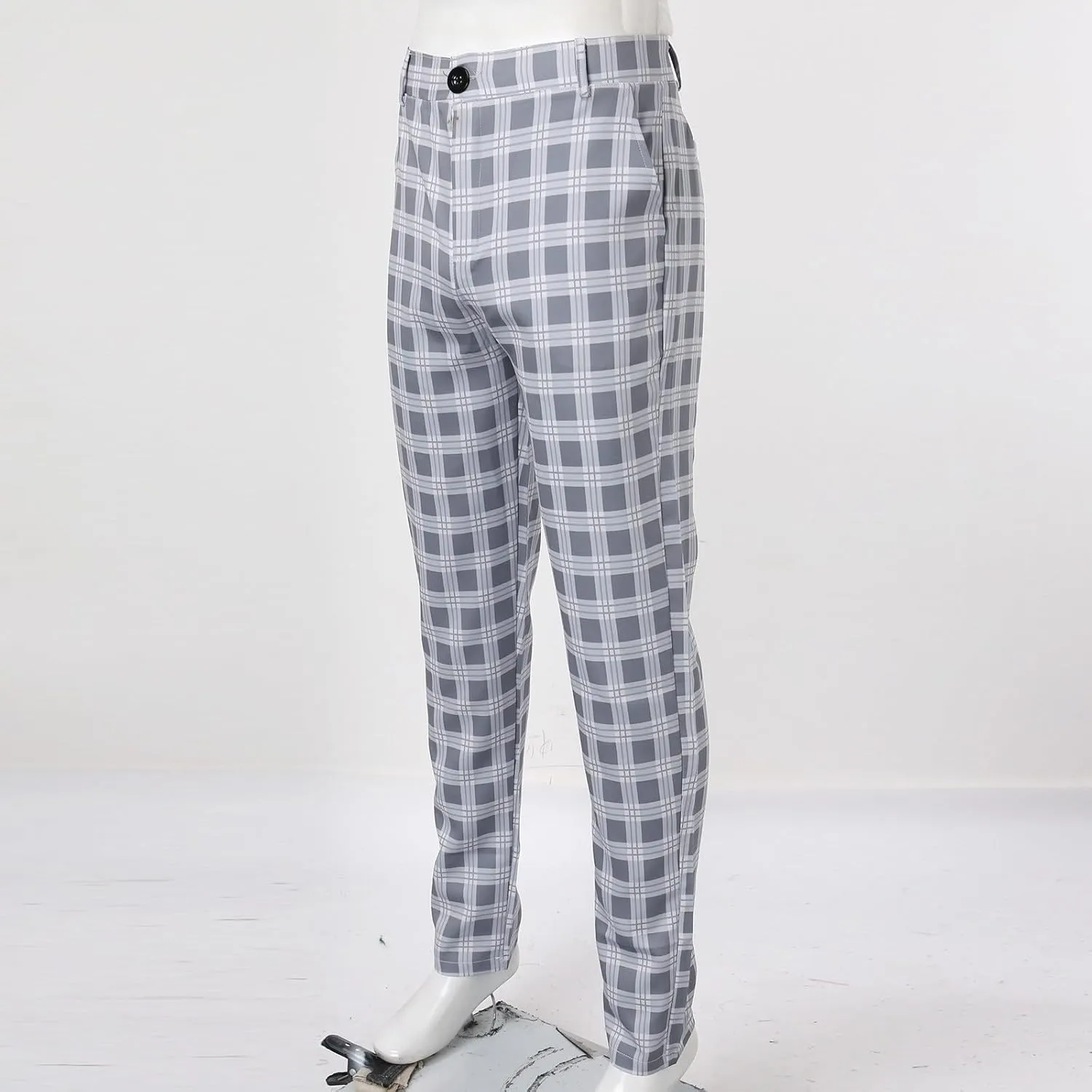 Mens Chinos Slim Fit Pants Flat Front Skinny Tapered Dress Pants Plaid Skinny Long Pants Business Golf Dress Pants