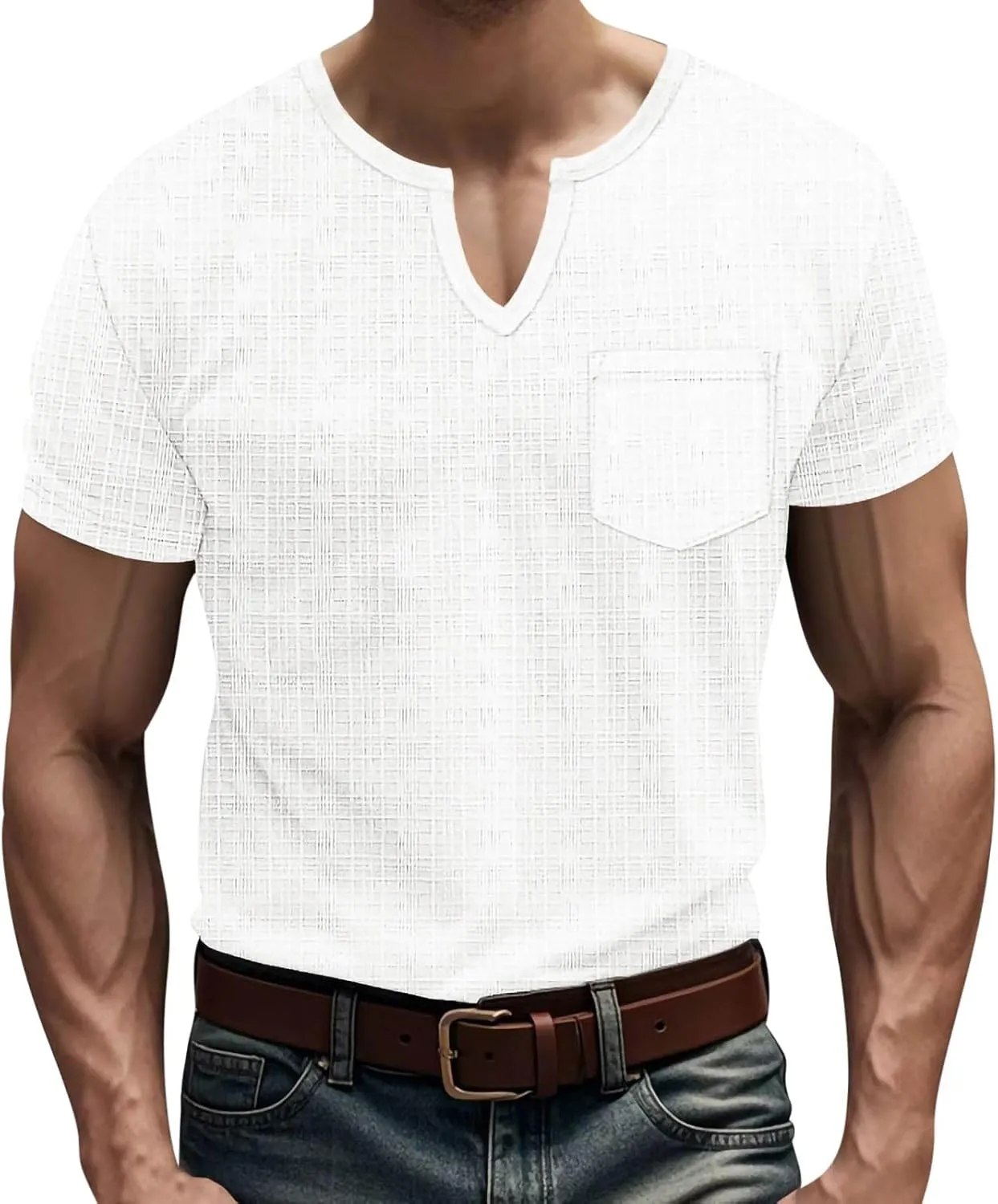 Mens Cotton Linen T-Shirts Casual V Neck Short Sleeve Summer Tunic Tops Lightweight Breathable Comfort Tees