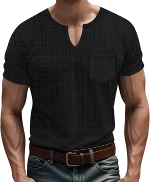 Mens Cotton Linen T-Shirts Casual V Neck Short Sleeve Summer Tunic Tops Lightweight Breathable Comfort Tees
